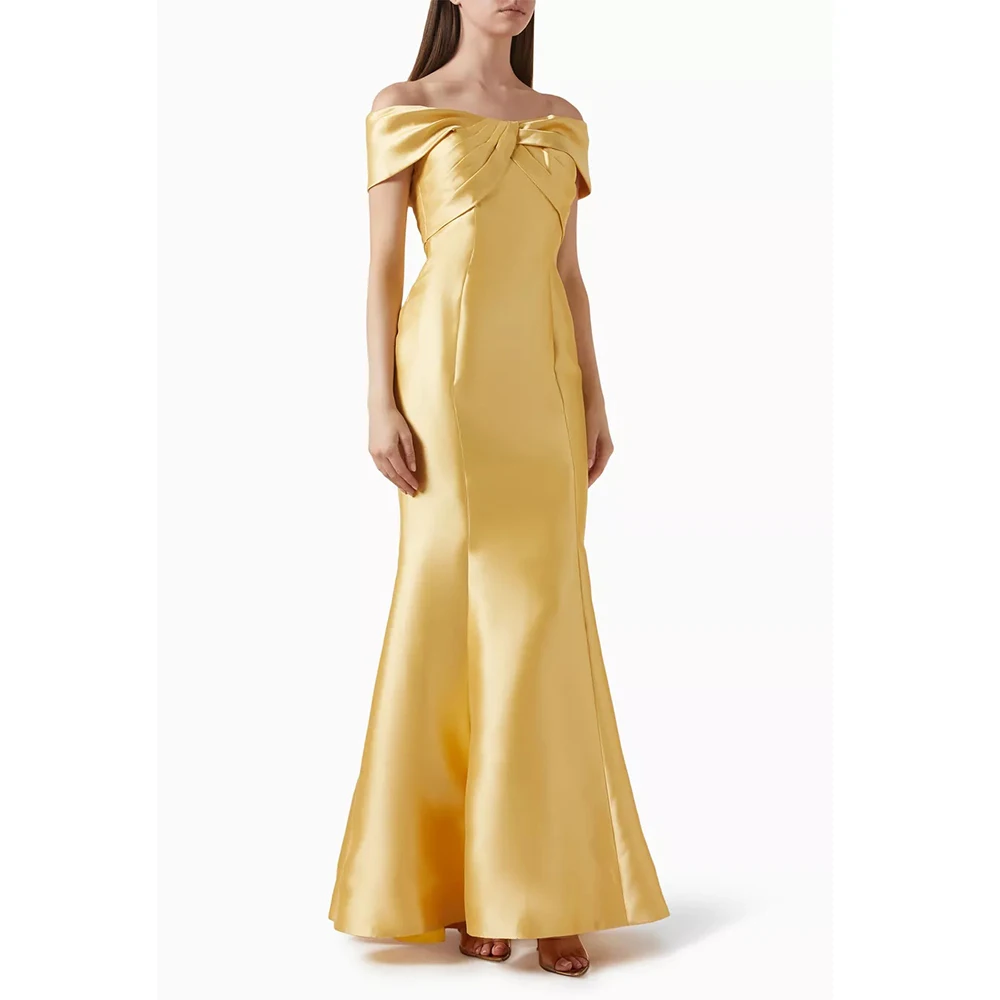 

Dream Yellow Elegant Evening Dresses Satin for Floor-Length Off the Shoulder Prom Dress Mermaid Vestidos De Fiesta Customized