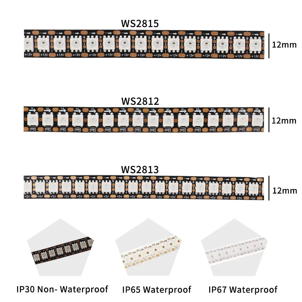 1-5M WS2812 WS2812B WS2813 WS2815 Programmable Led Strip Light RGBIC Smart Addressable 144 Pixels/M flexible LED Lights DC5V/12V