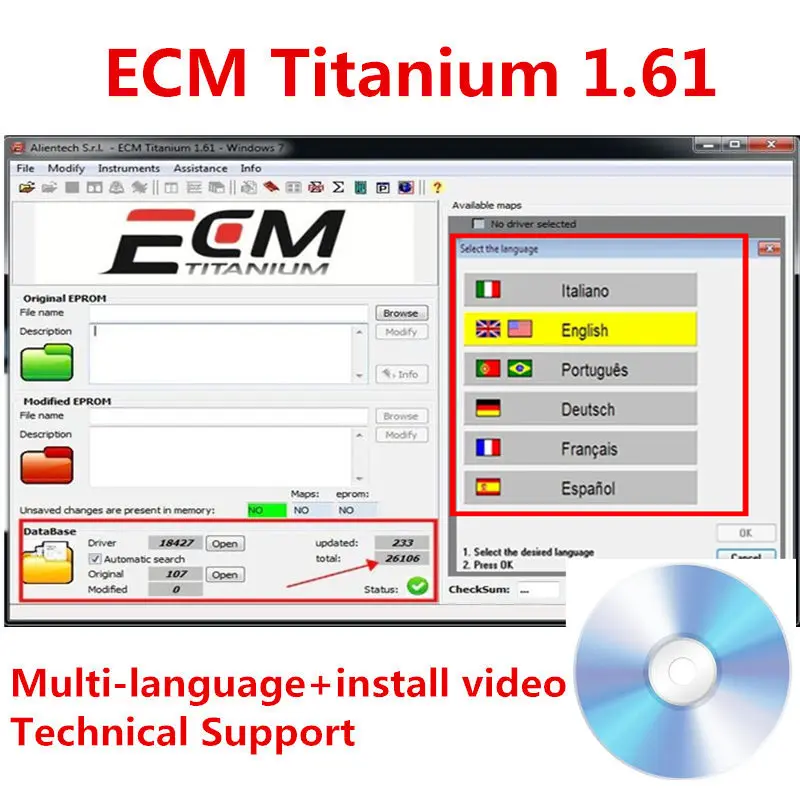 ECM Titanium V1.61 Software 26100 Driver ECU Multi-language With 18259+DRIVER Install Video Support Remote Install