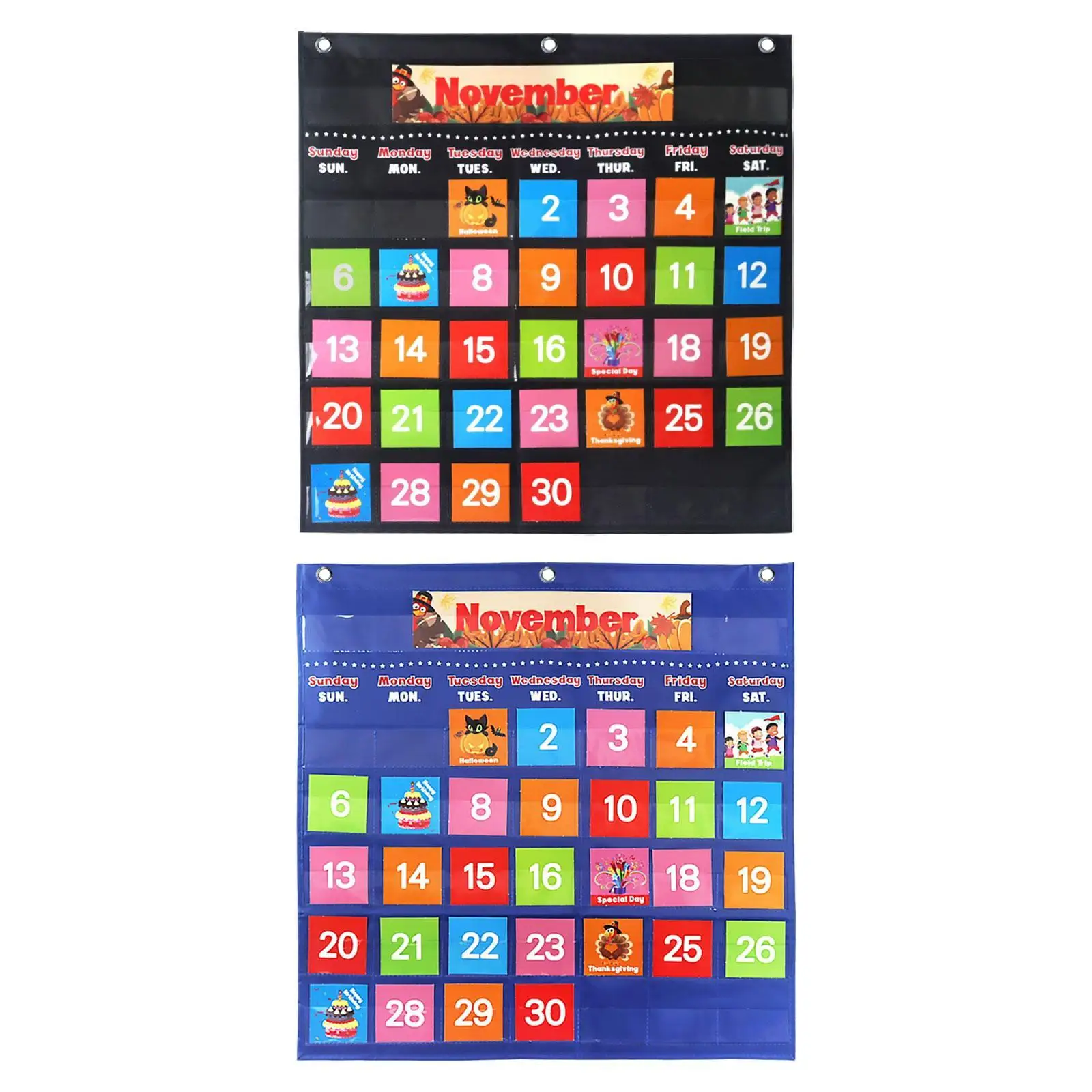 Chart School Numbered Wall Door Mount Hanging Calendar Pocket Chart for Kids
