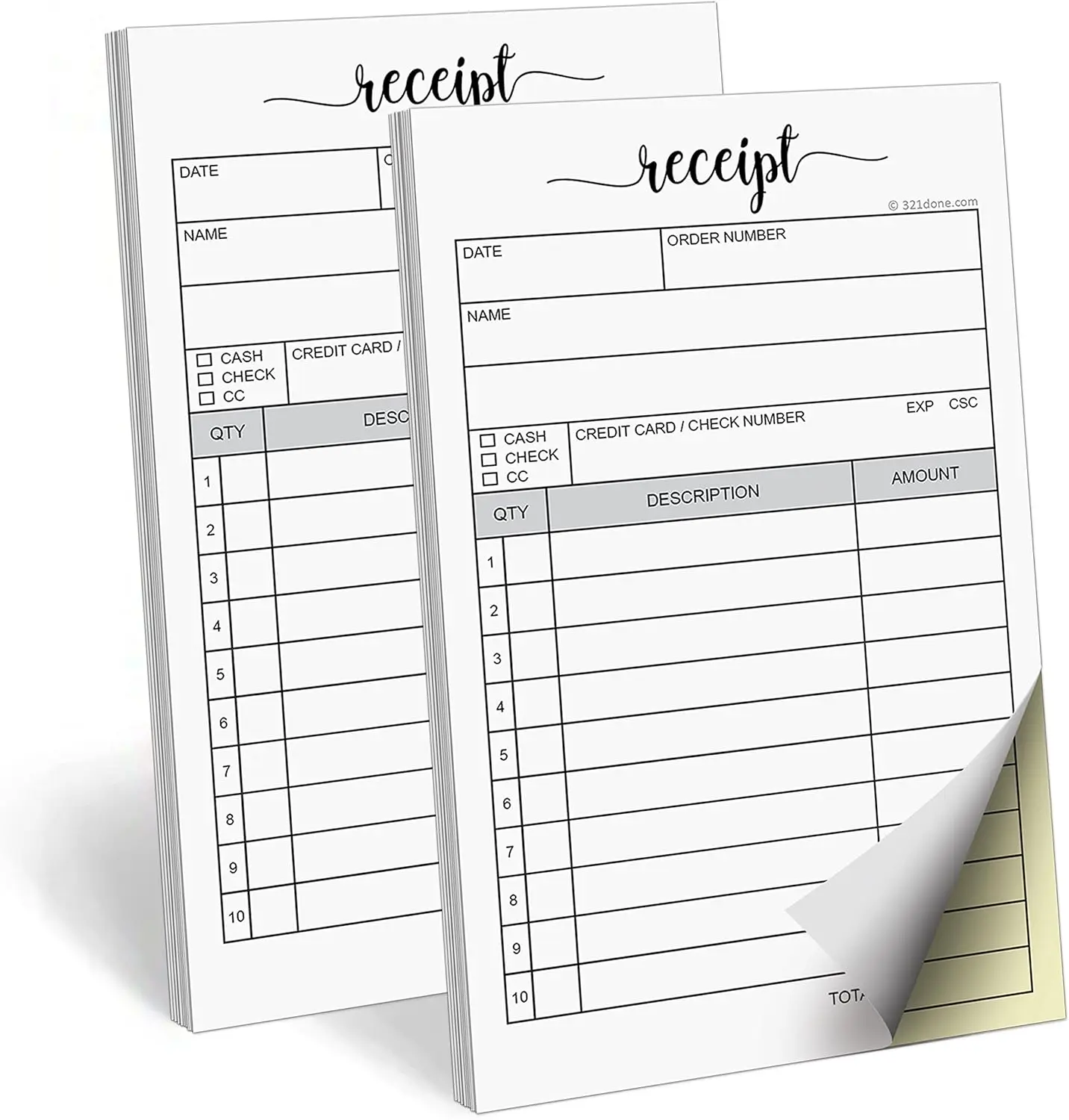 

Receipt Book with Carbon Copies, 2-Pack for Small Business, 2-Part Carbonless Duplicate, Sales Order & Invoice Pad, 3.4x5.5