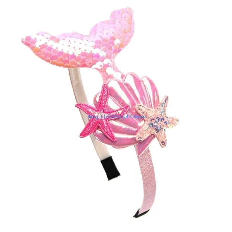 Q6RE Ikat Kepala Bayi Perempuan Payet Kerang Ekor Putri Duyung Ikat Rambut DIY Hiasan Kepala Ikat Rambut Dekorasi Aksesori Anak