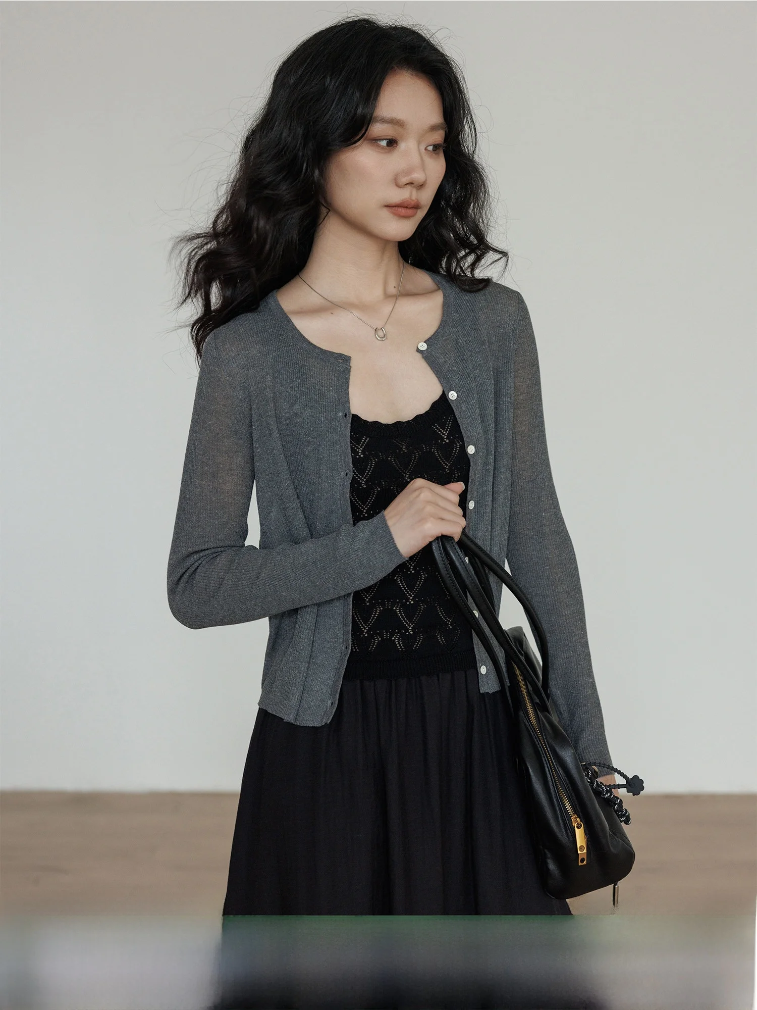 

Spring round Neck Linen Knitted Open Cardigan Women's Outerwear Soft Lazy Top Casual Loose Fit Long Sleeve Knitwear