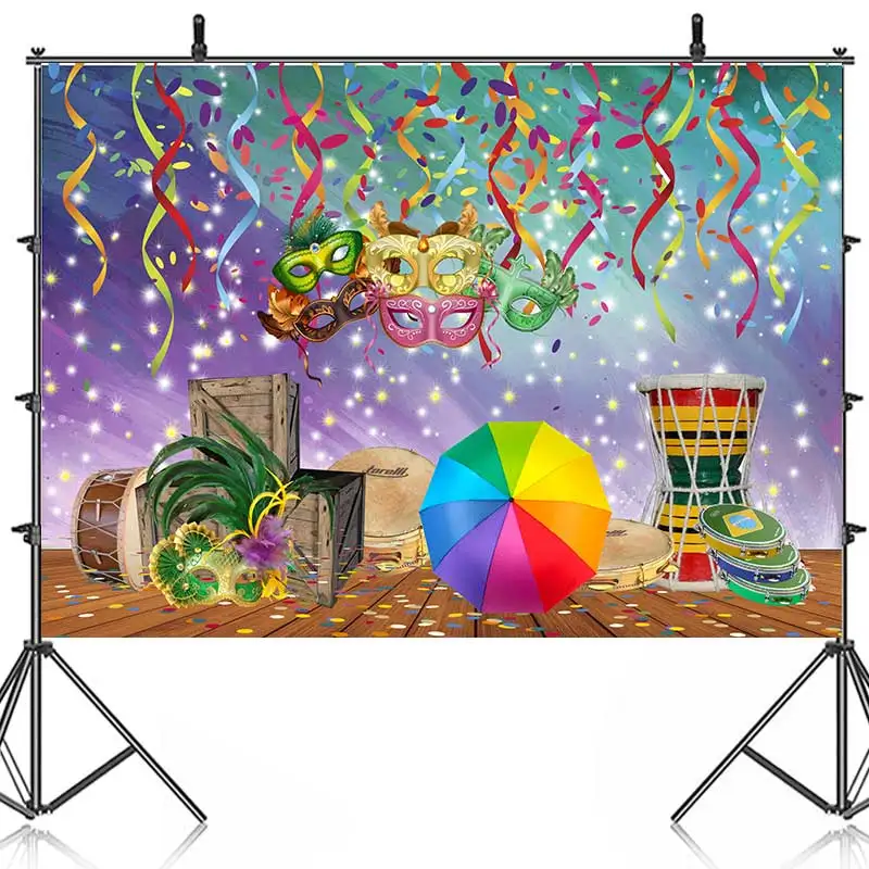 Carnival Brazil Decoration Party Backdrops For Girl Cake Smash Photography Masquerade ball Glitter Backgrounds For Photos Studio