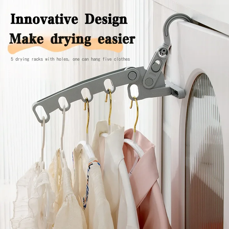 Portable Foldable Travel Hanger Folding Clothes Drying Rack Travel Hangers Hanging Rack with 5 Holes for Hotel Camping Travel