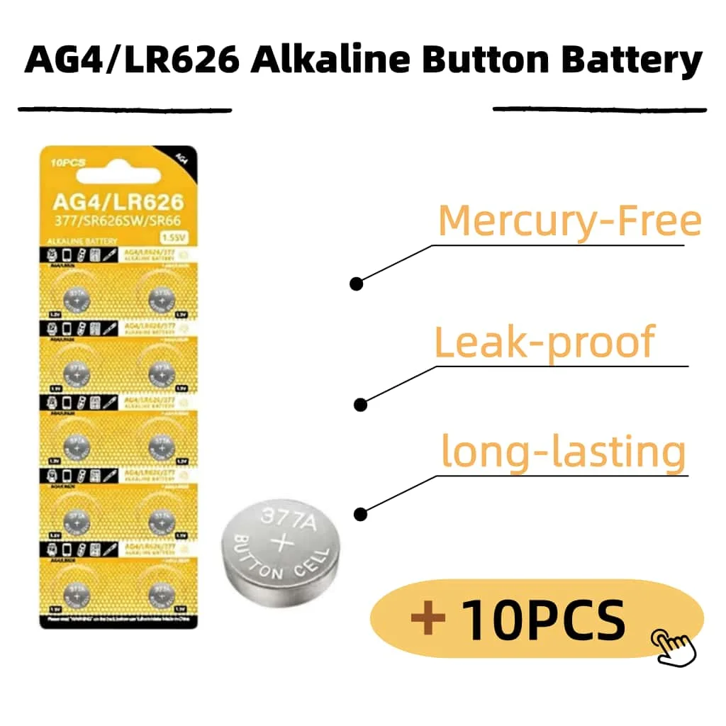 10-50PCS AG4 LR626 1.5V Alkaline Button Battery, Mercury-Free, Child Safe, EU Compliant for Watches and Small Electronics