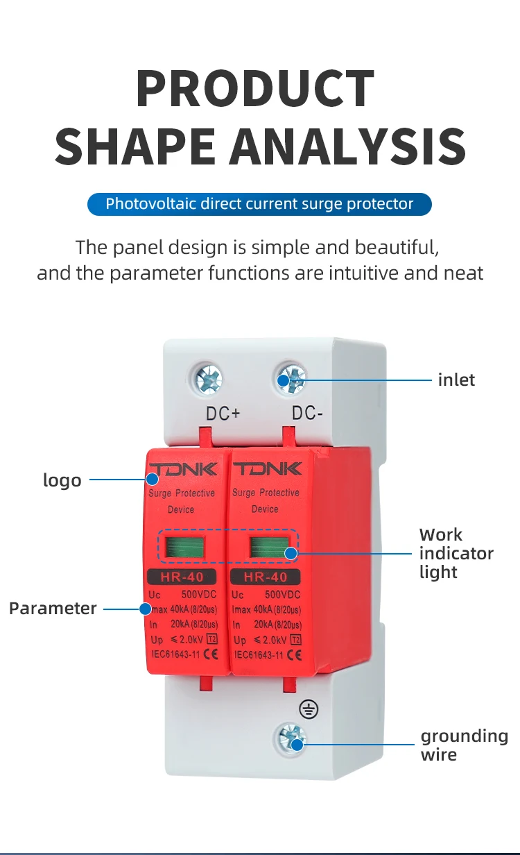 Überspannungsschutzgerät der TDNK DC2P-Serie 500 V 600 V 800 V 1000 V für den Blitzschutz des Photovoltaik-Solarsystems – Detail 11