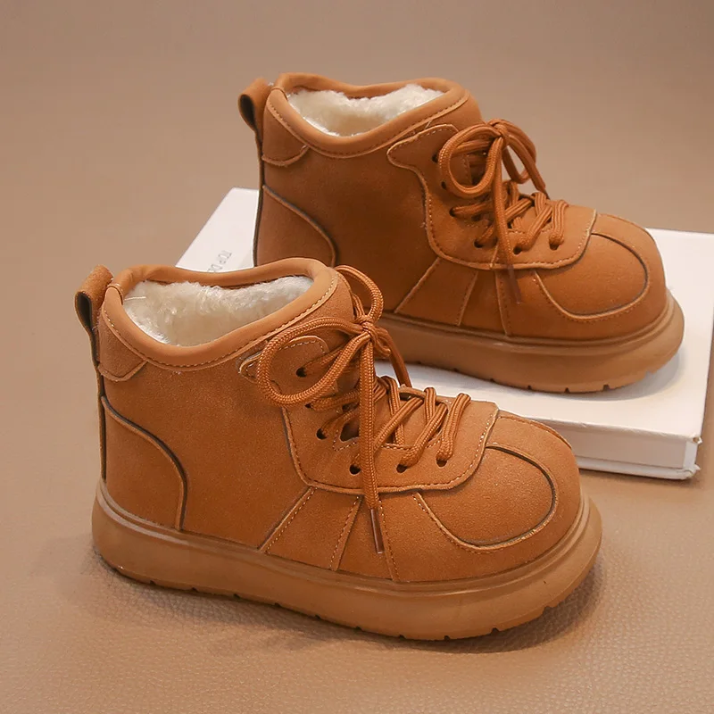 

Winter Children Snow Boots Boys Cotton Sneaker Khaki High Top Kids Casual Shoes Sports Casual Plush Ankle Boots for Boys