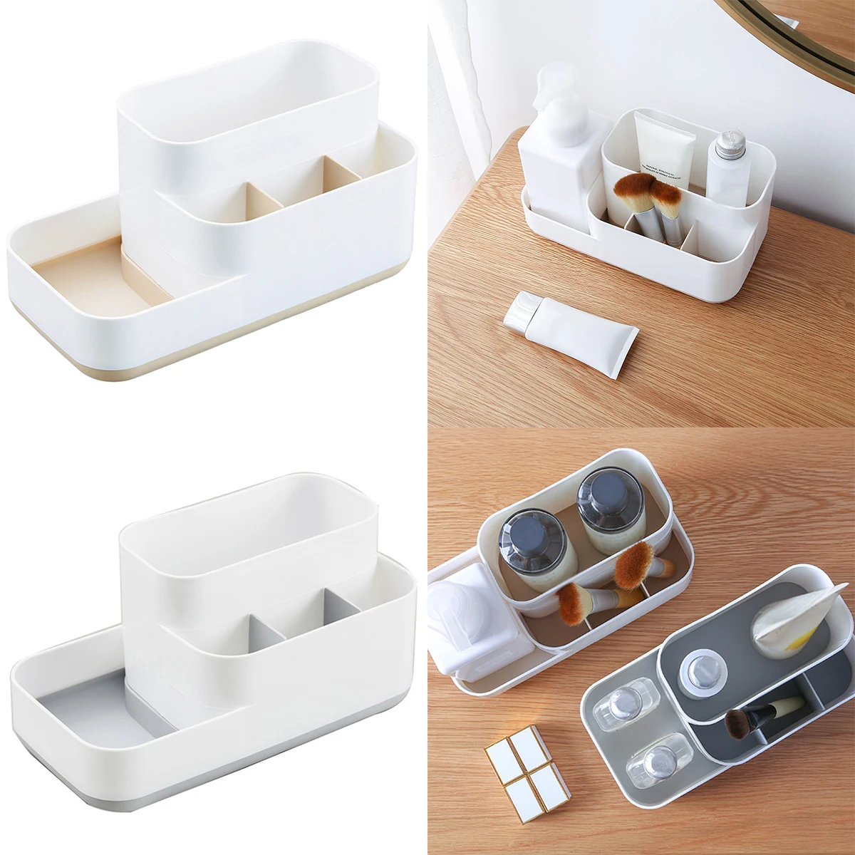 

Toothbrush Holder Bathroom Organizer Countertop Tray Multifunctional 5-compartment Kitchen Countertop Dressing Table Organizer