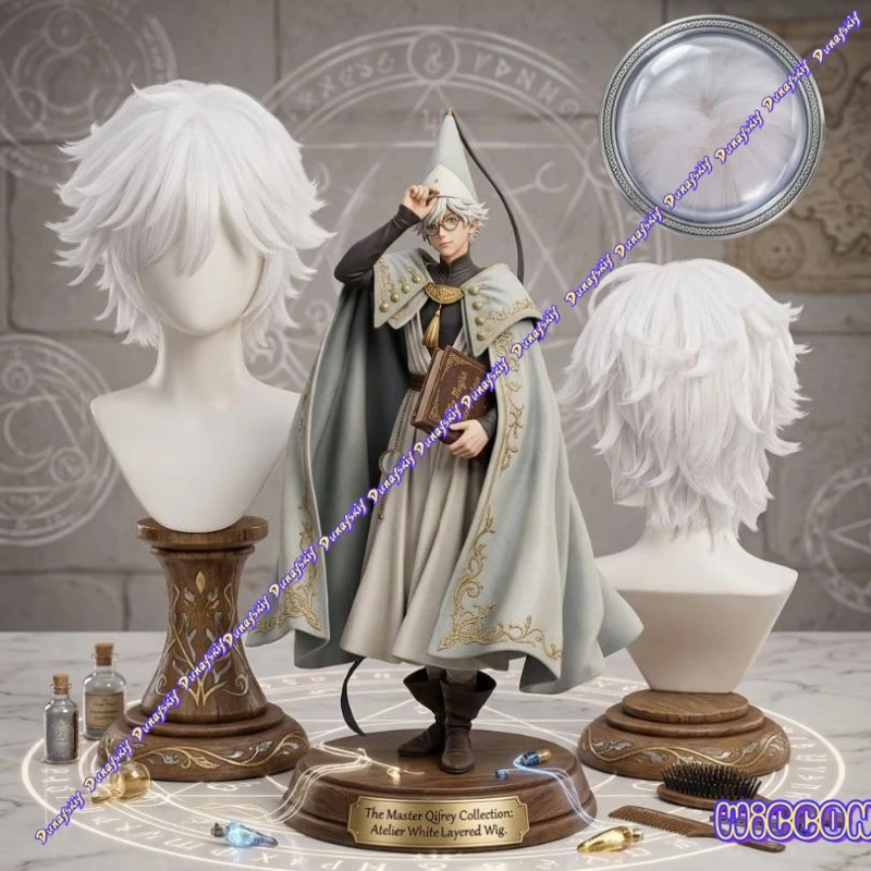 

Qifrey Cosplay Wig Short White Hair Tongari Boushi No Atelier Anime Figure Halloween Party Prop