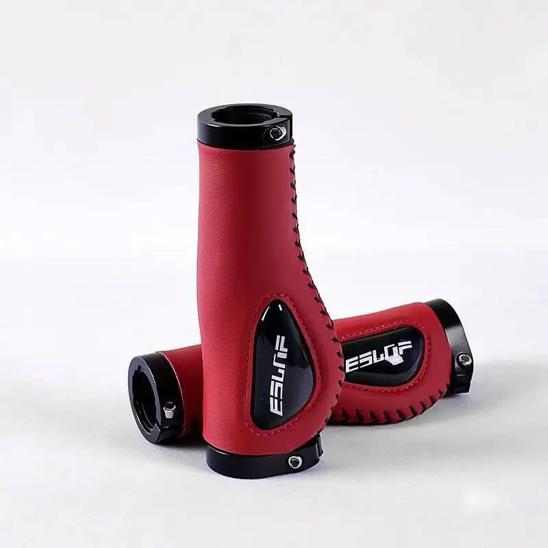 ESLNF Leder-Fahrradlenkergriffe mit Stoßdämpfung, ergonomisch, rutschfest, weiches Silikon, für Mountainbikes und MTBs