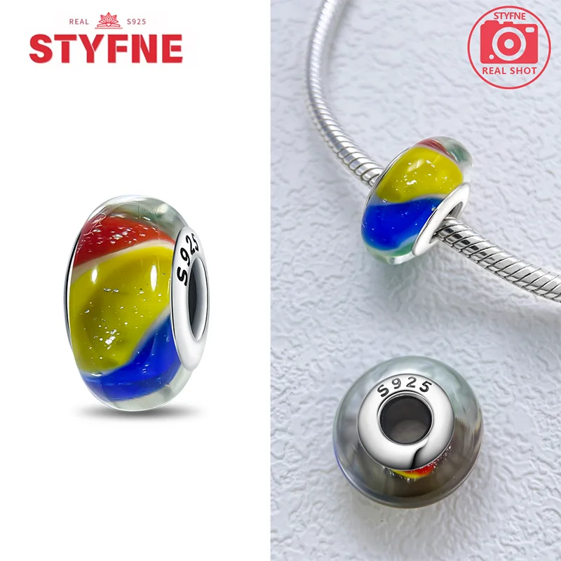 Farbige Muranoglasperlen aus 925er-Sterlingsilber, rund, glänzend, passend für Pandora-Original-Armbänder, DIY-Edelschmuck, Geschenk für Frauen – Detail 12
