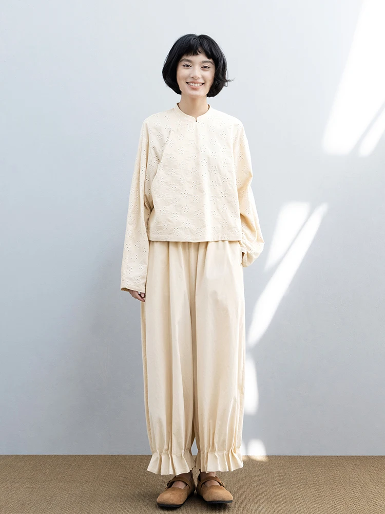 

Новая коллекция Le: 100% хлопковая вышитая весенняя блузка в китайском стиле с ажурным дизайном, прямого кроя, с длинными рукавами