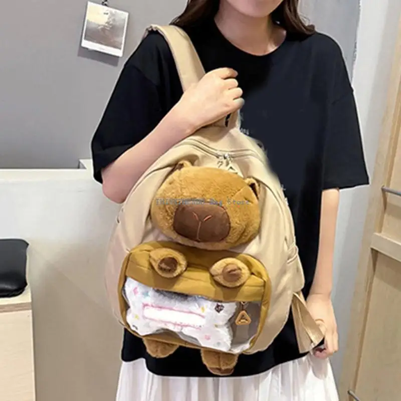 340D Large Capacity Shoulder Bag Capybaras Plush Animal Spliced Cartoon Backpack