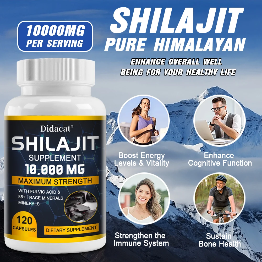 Pure Shilajit Supplement - Maximum Strength with Natural Fulvic Acid & 85+ Trace Minerals, Vegan Friendly Dietary Supplement