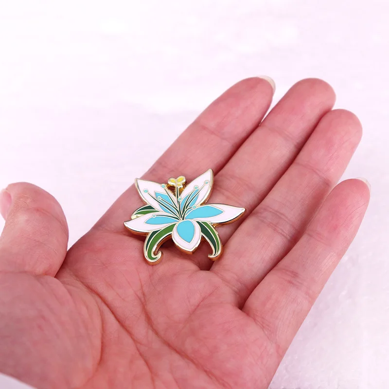 Tideway Game Series Brooch Exquisite Blue Flower Badge Metal Enamel Pin Clothing Knapsack Decorate Send Schoolmate Friend Gift view 4