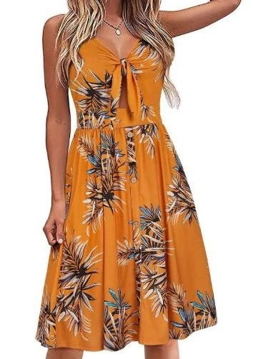 

Women's Dress Fashion 2025 Latest Summer Dress with Front and Middle Straps Casual Tropical Vacation Vest Beachwear Dress New