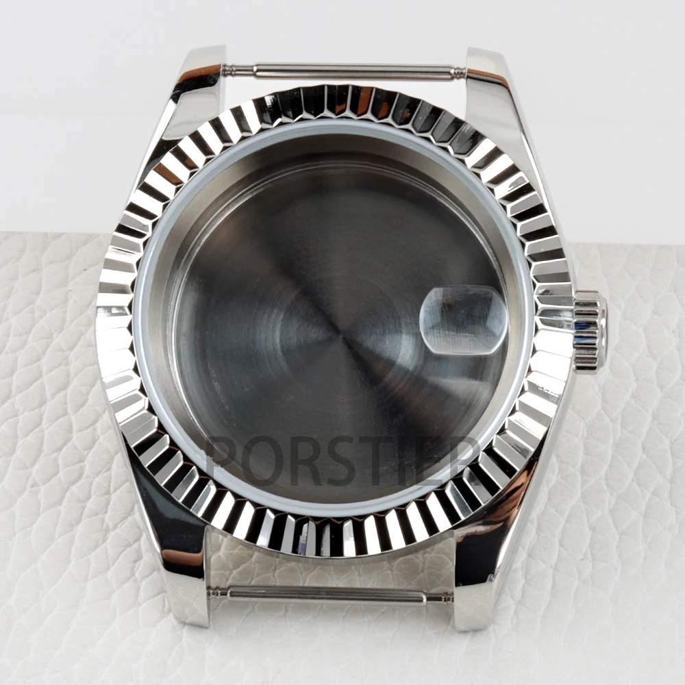 Silver 36/39mm Case Solid 316L Stainless Steel Sapphire Glass Watch Case Waterproof for Datejust NH35 NH36 Movement 28.5mm Dial