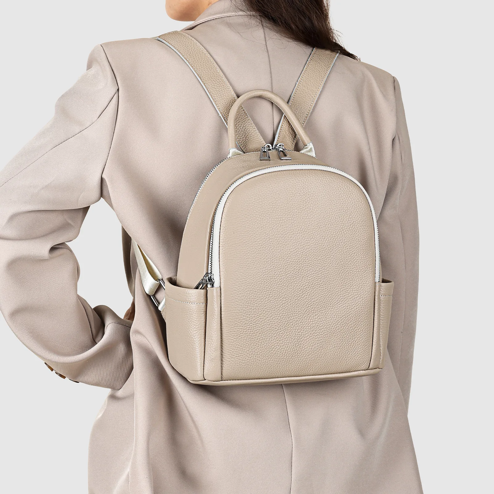 حقيبة ظهر نسائية من Venn مصنوعة من الجلد الطبيعي حقيبة كتف للسيدات حقيبة مدرسية كاجوال للطلاب حقيبة ظهر للسفر متعددة الوظائف #1