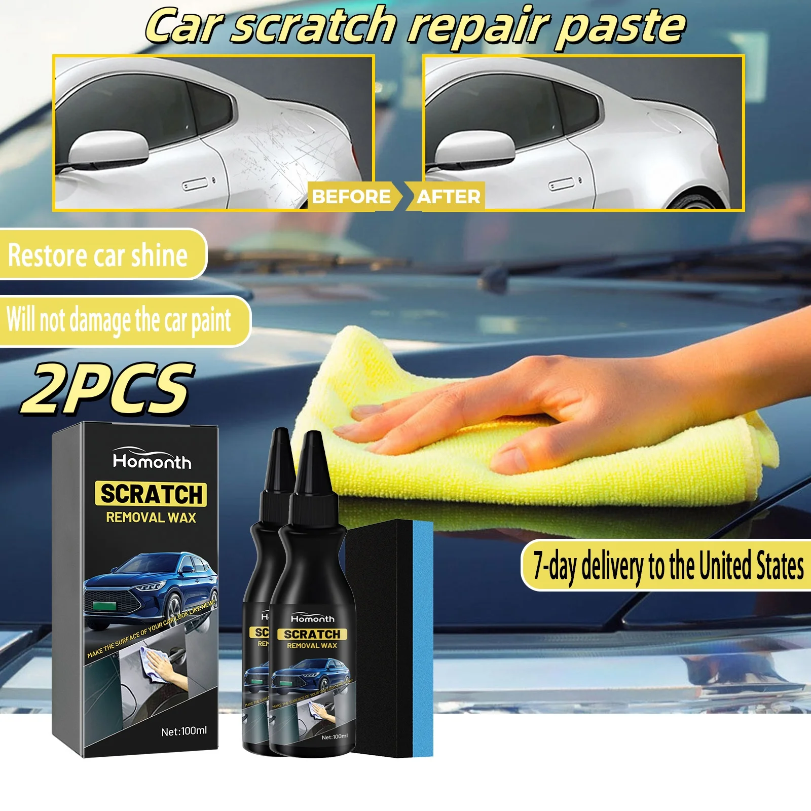 

2PCS Scratch Remover for Vehicles,2024 Car Scratch Repair Paste Polishing Wax,Suitable for Various Scratches on Cars