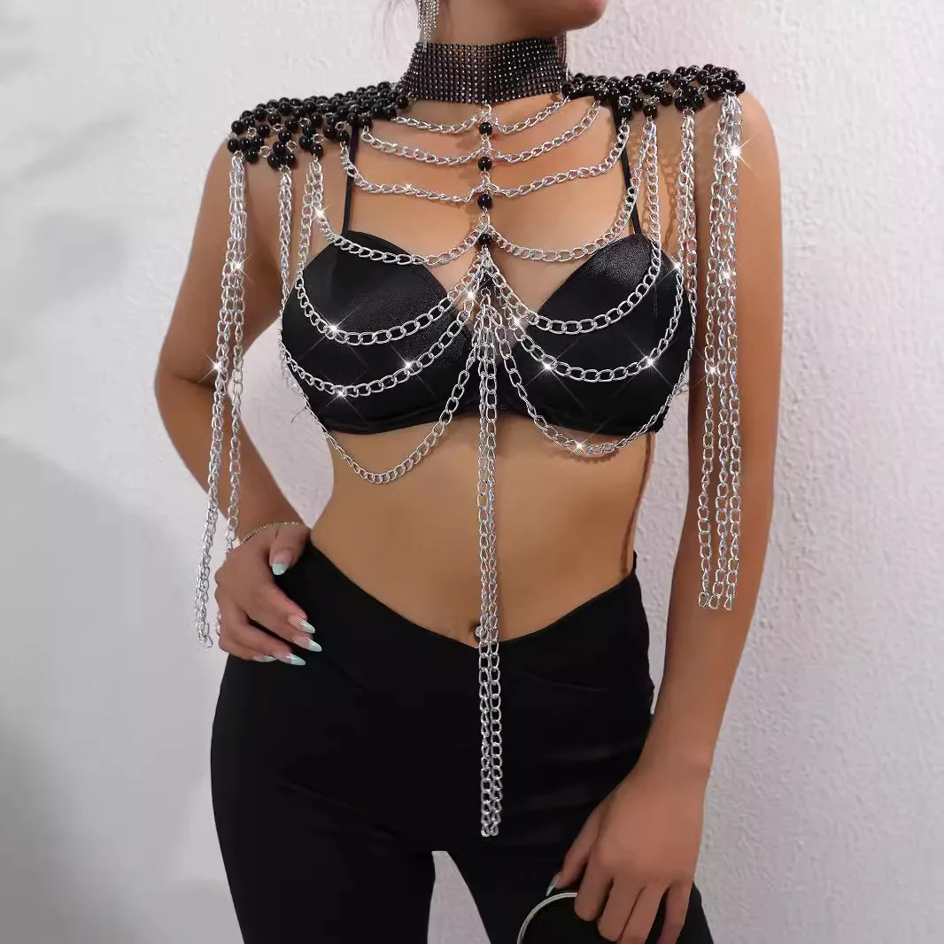المرأة بيكيني اللؤلؤ سترة الصدر مثير شال أنيق سلسلة الجسم سلسلة مجوهرات تماما يدوية الصنع الصدرية لسلسلة الخصر ملهى ليلي الشاطئ