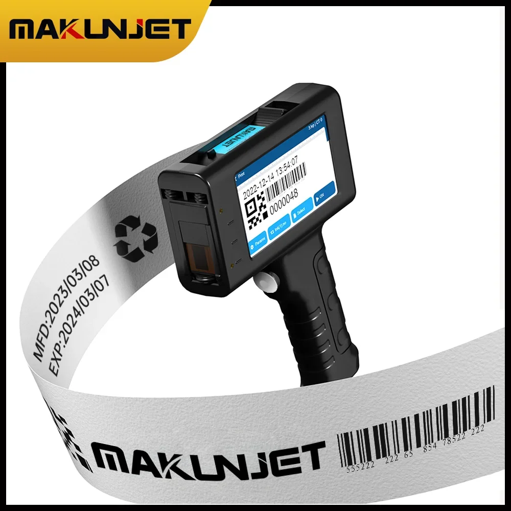 

Портативный струйный принтер MAKUNJET L1 с сенсорным экраном 4,3 дюйма, 12,7 мм, для маркировки этикеток и штрихкодов, 25 языков, ЕС