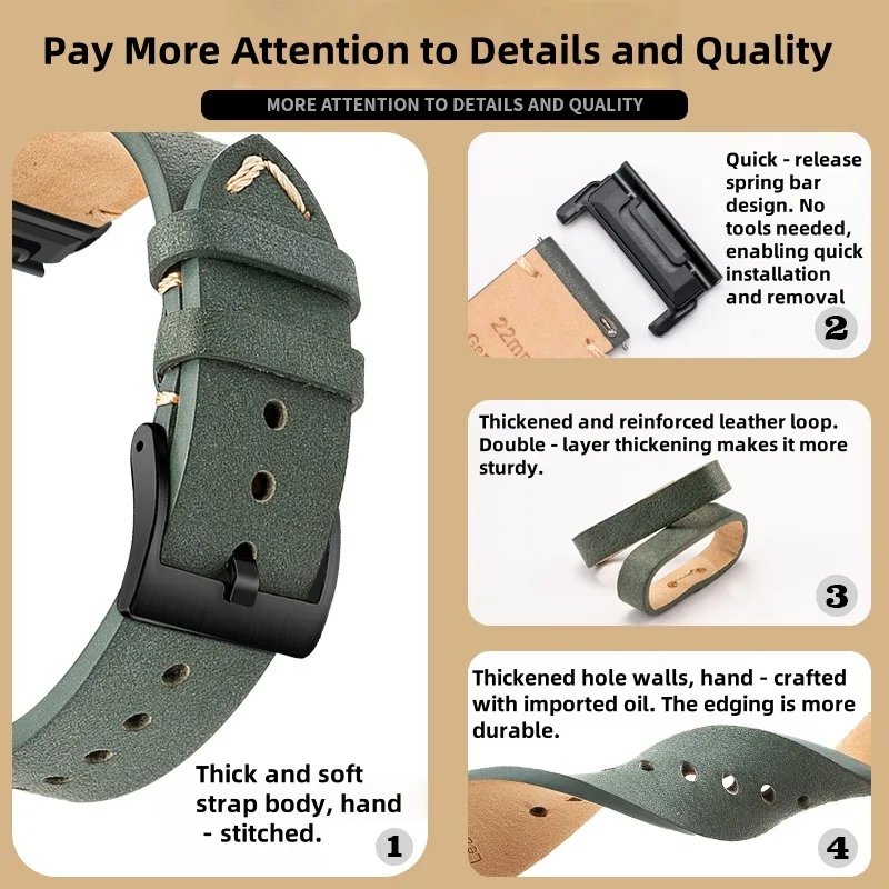 Quickfit Genuine Leather Watch Band 20mm 22mm 26mm Watch Strap for Garmin Watch Fenix 5 6 6S 7 Pro 7S 7X 8 AMOLED 43 47 51Enduro view 4