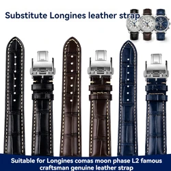 19mm 20mm 21mm For Longines Masters Collection L3 L4 L2.628/L2.673 Blue Watch Strap Cowhide Lea-ther Butterfly Buckle watchband