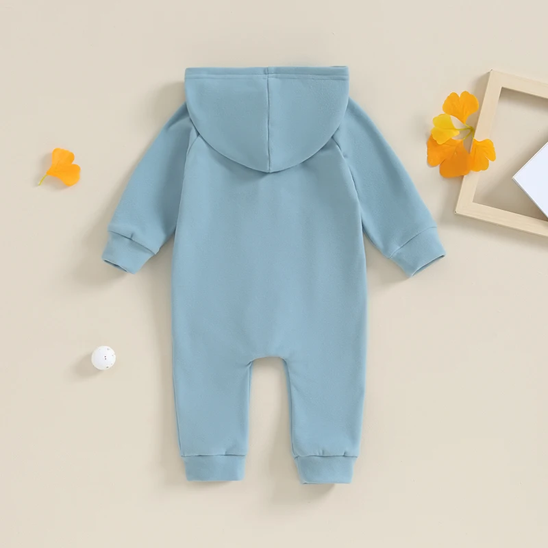 Tregren 0-24M Fall Winter Newborn Infant Baby Boys Girls Romper Overalls Solid Long SleeveJumpsuit With Pocket Toddler Clothes