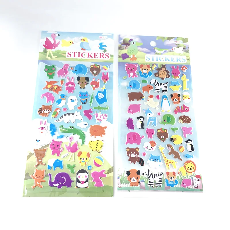 Desenhos animados 3D Animais Adesivos, Notebook, Decoração Scrapbook do telefone móvel, Crianças DIY, Etiqueta Bonito, Presente Kindgardon, 4 Folhas por Conjunto