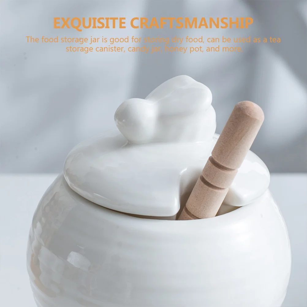 

1 Set Of Storage Pot With Wooden Spoon, Ceramic Honey Jar For Kitchen, Washable Moisture-Proof Container, Compact Honey Canister