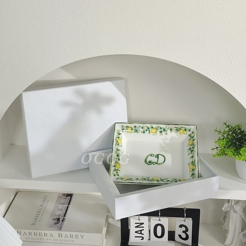 

Bone China Perfume Lemon Storage Tray Small Fresh Pastoral Style for Office & Living Room Decorative Organizer
