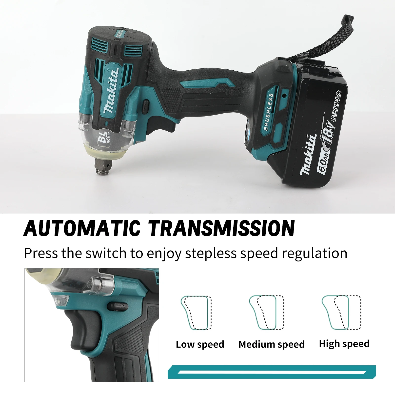 520NM Brushless Cordless Electric Impact Wrench adjustable speed Handheld  Car Repair Power Tools For Makita 18V Battery Pin