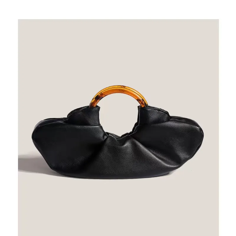 

Niche Trendy Croissant Bag Internet Celebrity's Same Style Acrylic Ring Handbag High-end Fashion Pleated Cloud Bag Clutch Bag