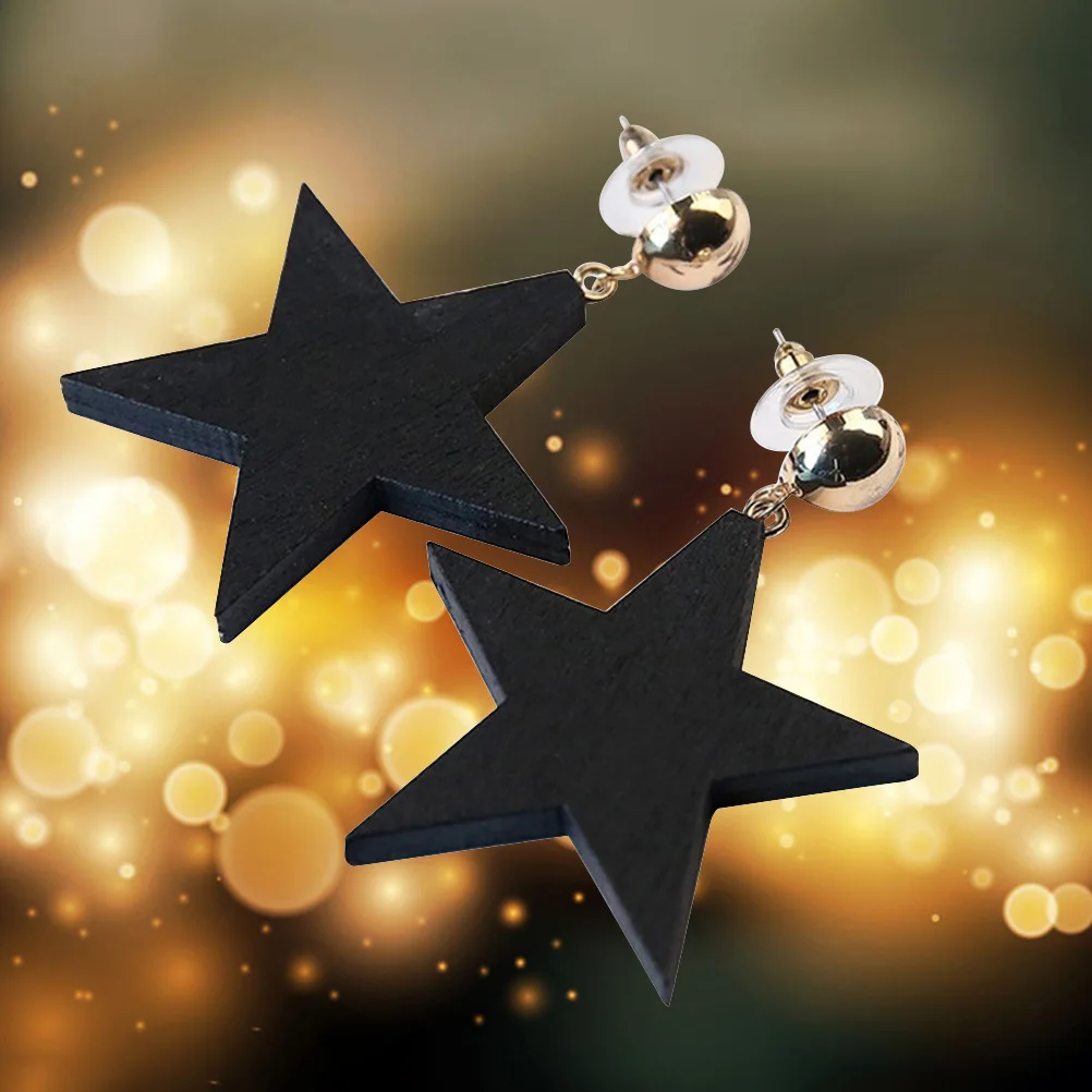 

2Pcs Women Wooden Stars Earrings Elegant Retro Style Ear Studs Black Banquet Party Accessory Gift Women Earrings