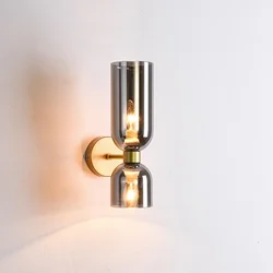 Modern Minimalist Glass LED Wall Lamp Creative New Double Head Light for Staircase Bedroom Bedside Background TV Home Decoration
