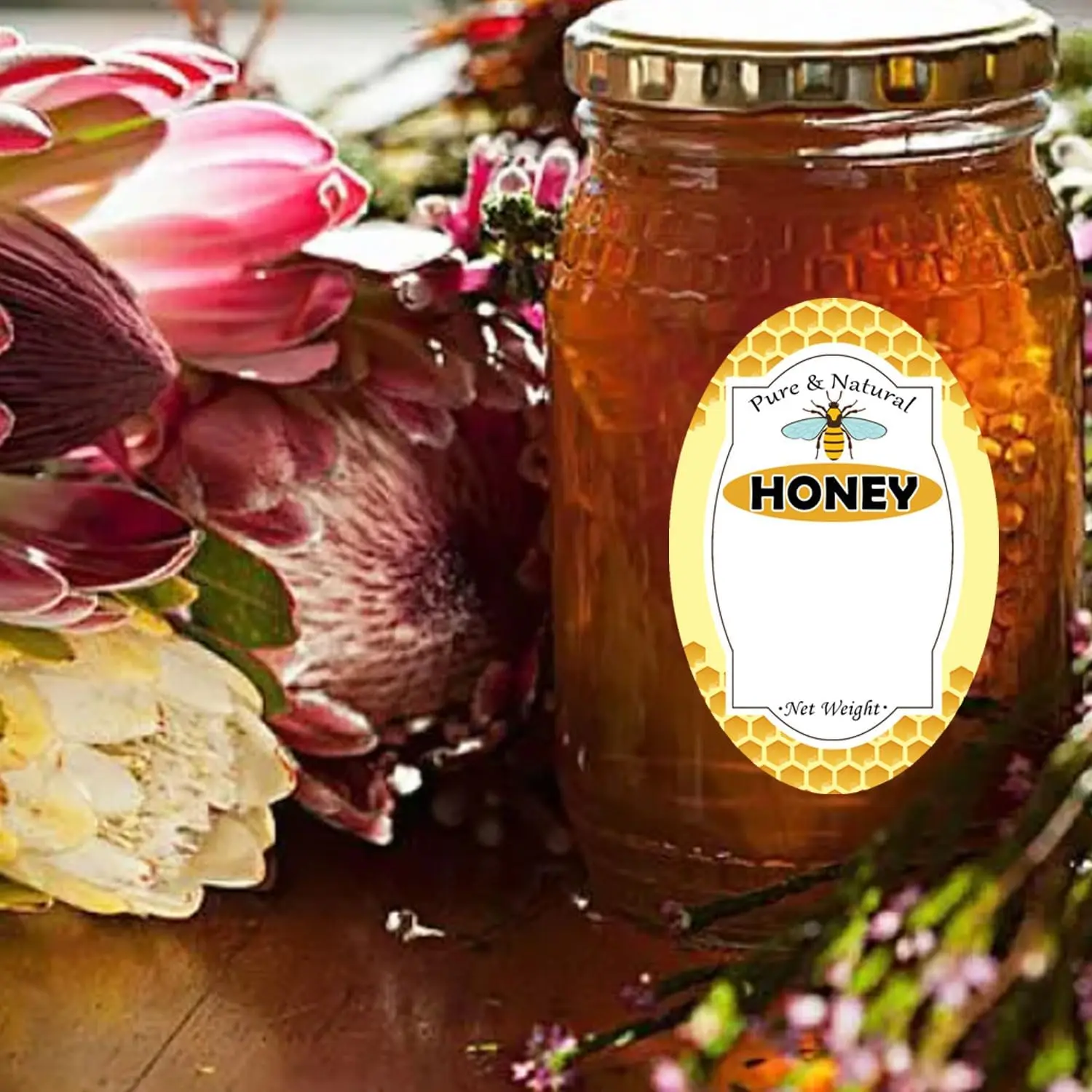 60 Pcs Pure Natural Honey Jars and Bottles Labels 2*3 Inch Honey Bottling Labels  Honey Farm Kitchen Name Home Business Round