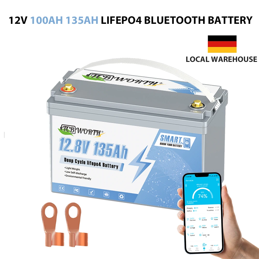 12V 100Ah 135Ah LiFePO4 Bluetooth Battery,Low Temperature Protection Lithium Battery for RV,Solar,Marine,Off Grid Applications