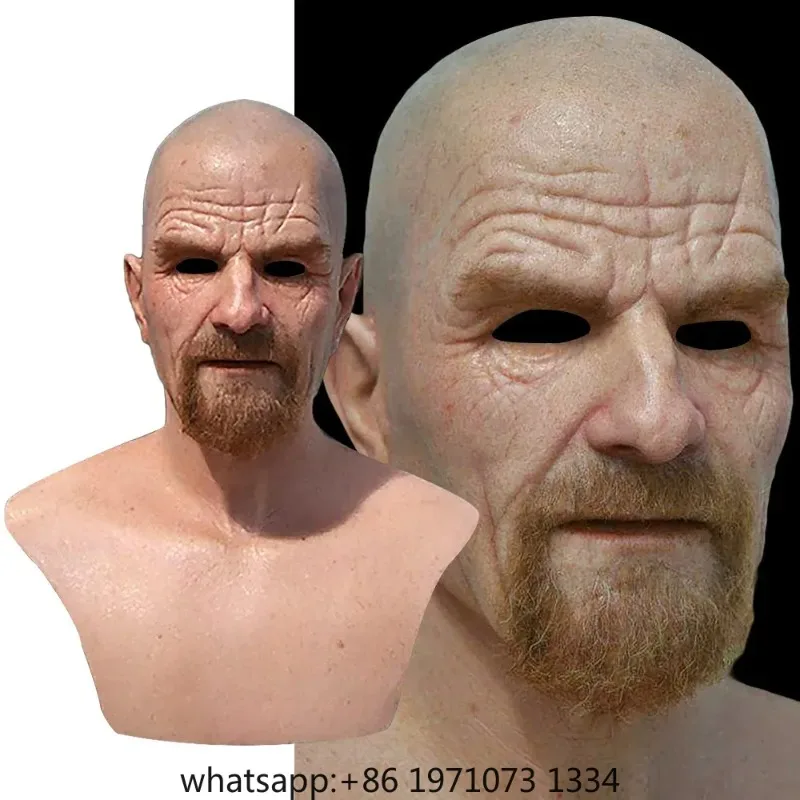 Realistic Bald Old Man Mask Breaking Bad Walter White Mask Heisenberg Latex Mask Adult Halloween Cosplay Party Masquerade Props
