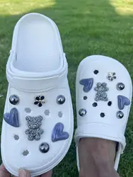 14 pieces/set of garden shoes shoe flower, sugar three-dimensional grey bear diy shoe flower decorative buckle, sandals beach sh