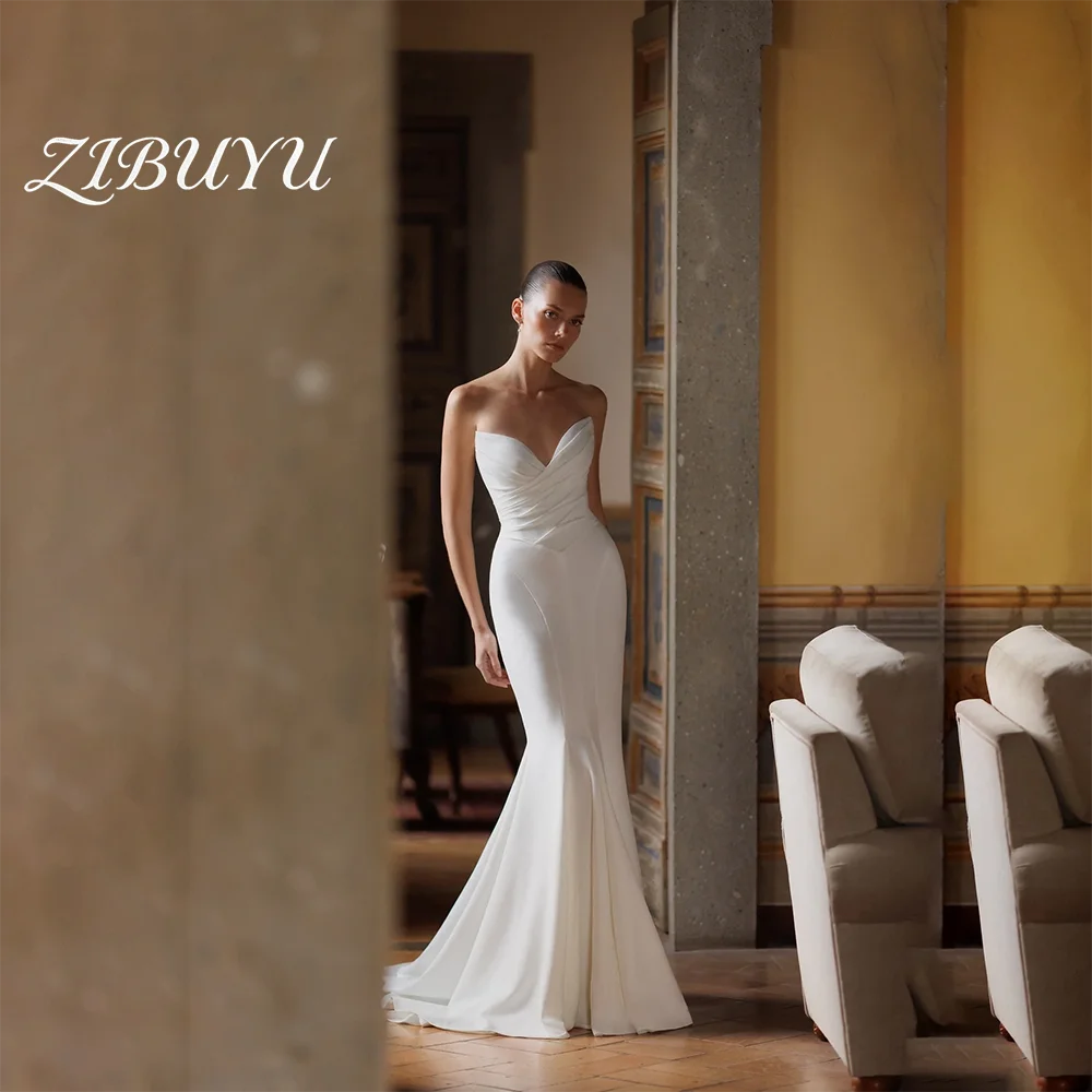 

ZIBUYU Customized Elegant Simple Wedding Dress 2026 Sweetheart Sleeveless Backless Mermaid Floor Length Satin Bridal Gowns