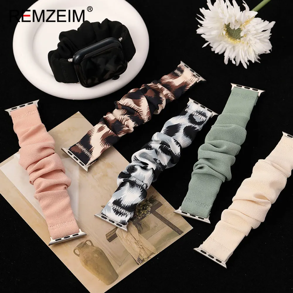 Scrunchie Wrist Strap for Apple Watch Series 1-11 Ultra SE 3 2 1 for Iwatch 38 40 41 42 44 45 46 49mm Women Elastic Bracelet