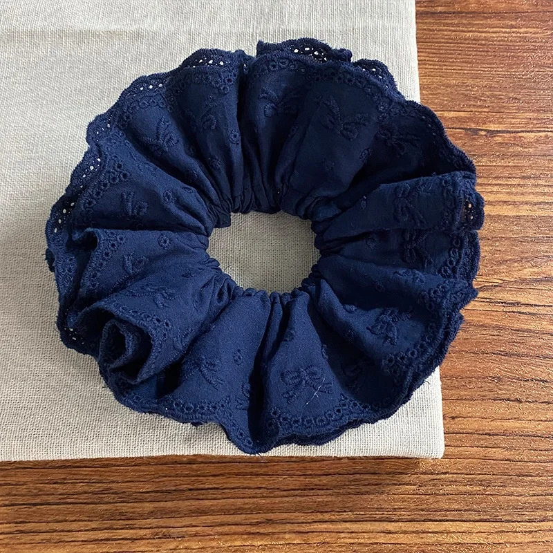 1 pieza de coletero de algodón de cuatro capas con lazo bordado azul marino estilo Ballet, lazo para el pelo literario y elegante para peinados de moño