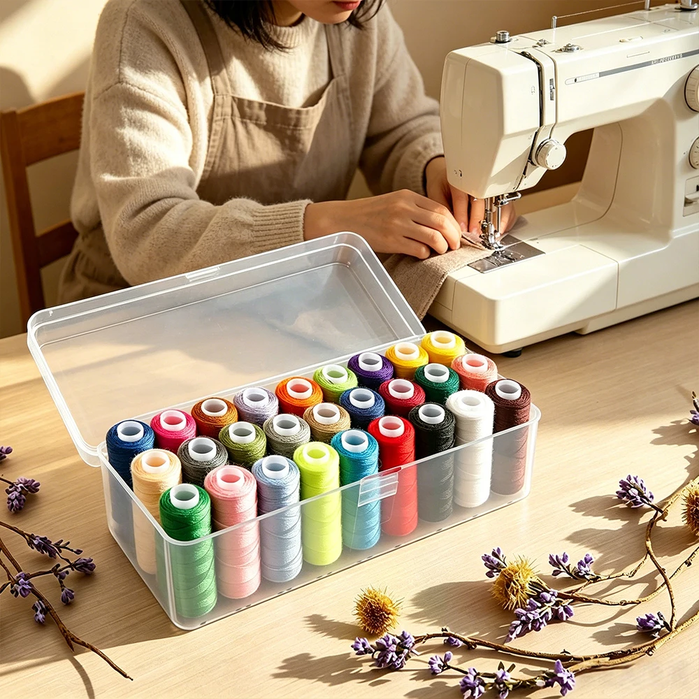27 Farben Polyester-Nähgarn-Set mit Transparenter Aufbewahrungsbox – Detail 3