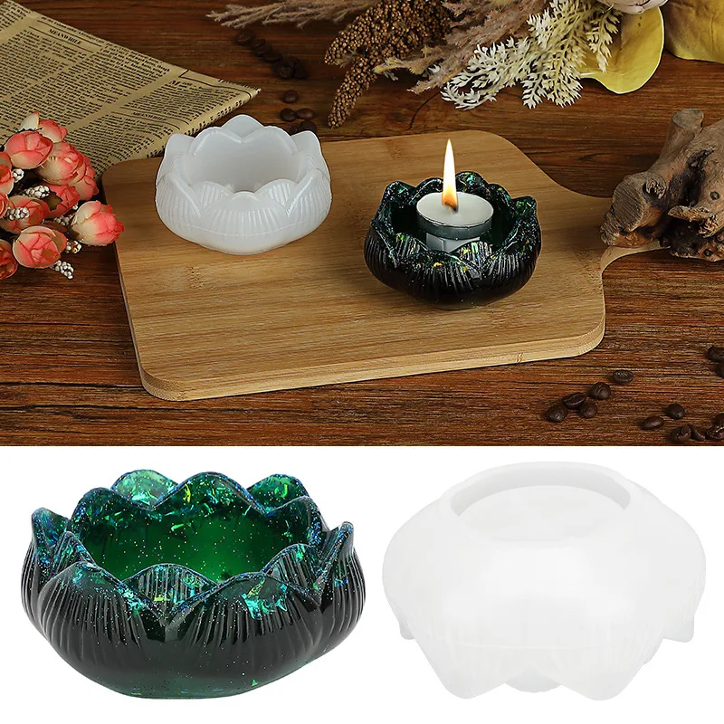 

Lotus candlestick storage box and ashtray Silicone Mold Clear Mould for UV Resin Epoxy Resin Art Craft Supplies Soft Mould