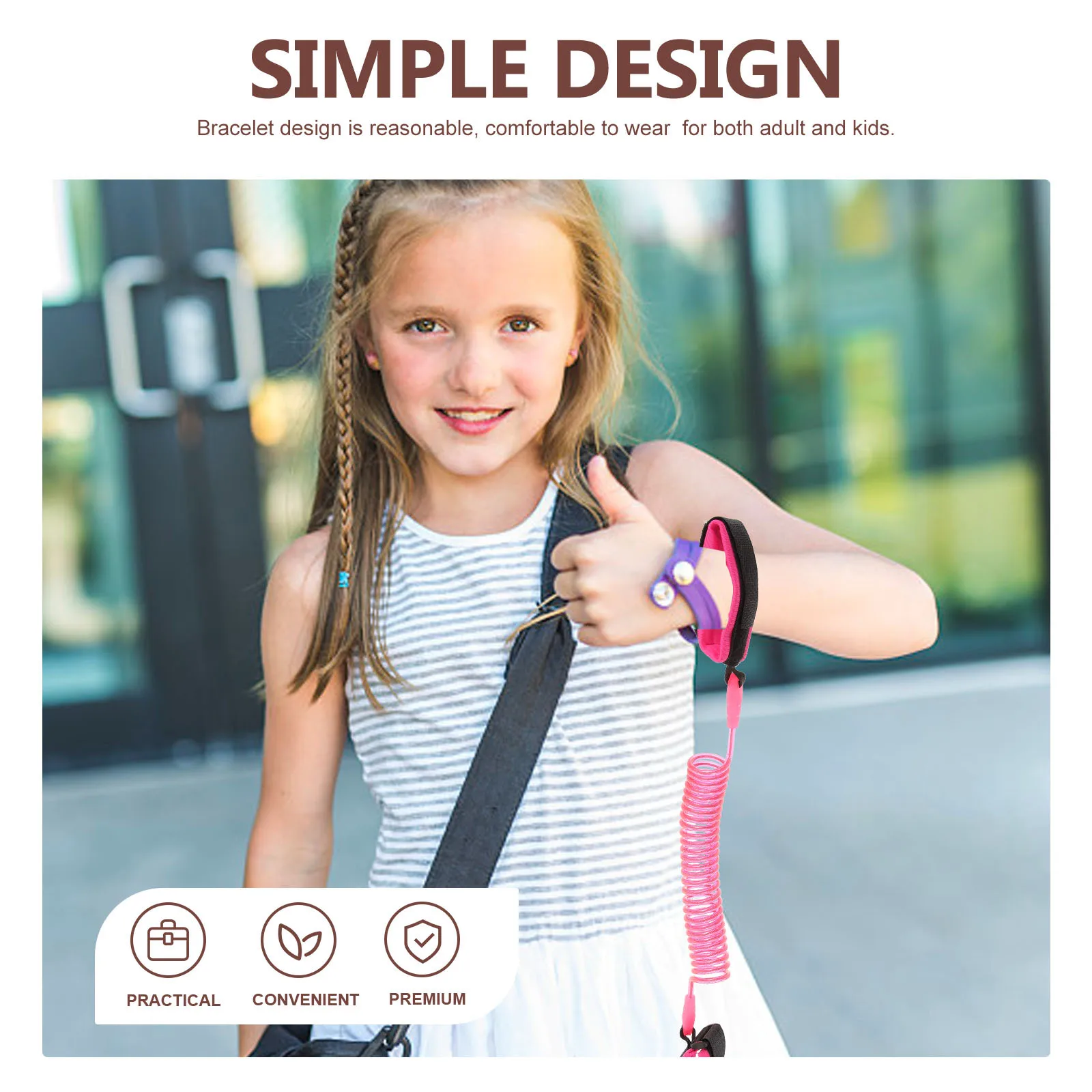 

2. Анти-тяговая веревка, эластичный поводок на запястье, браслет, ремень для путешествий на открытом воздухе, на пляже, розовый