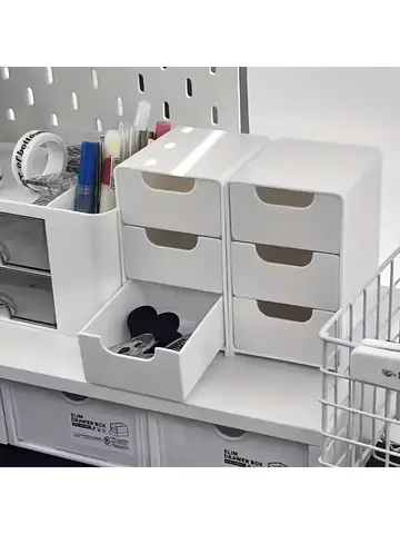 Chic 3-Tier Desk Organizer with Drawers - Ideal for Office Supplies, Jewelry & Cosmetics Storage - Portable Divider Box