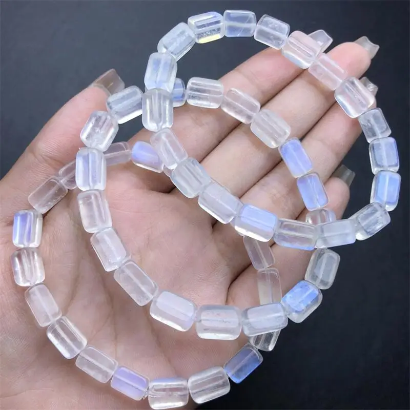 Natural Blue Moon Stone Faceted Bucket Bedas Bracelet Women Fashion Elegant Healing Strand Bangles Wristband Gift 6×10MM