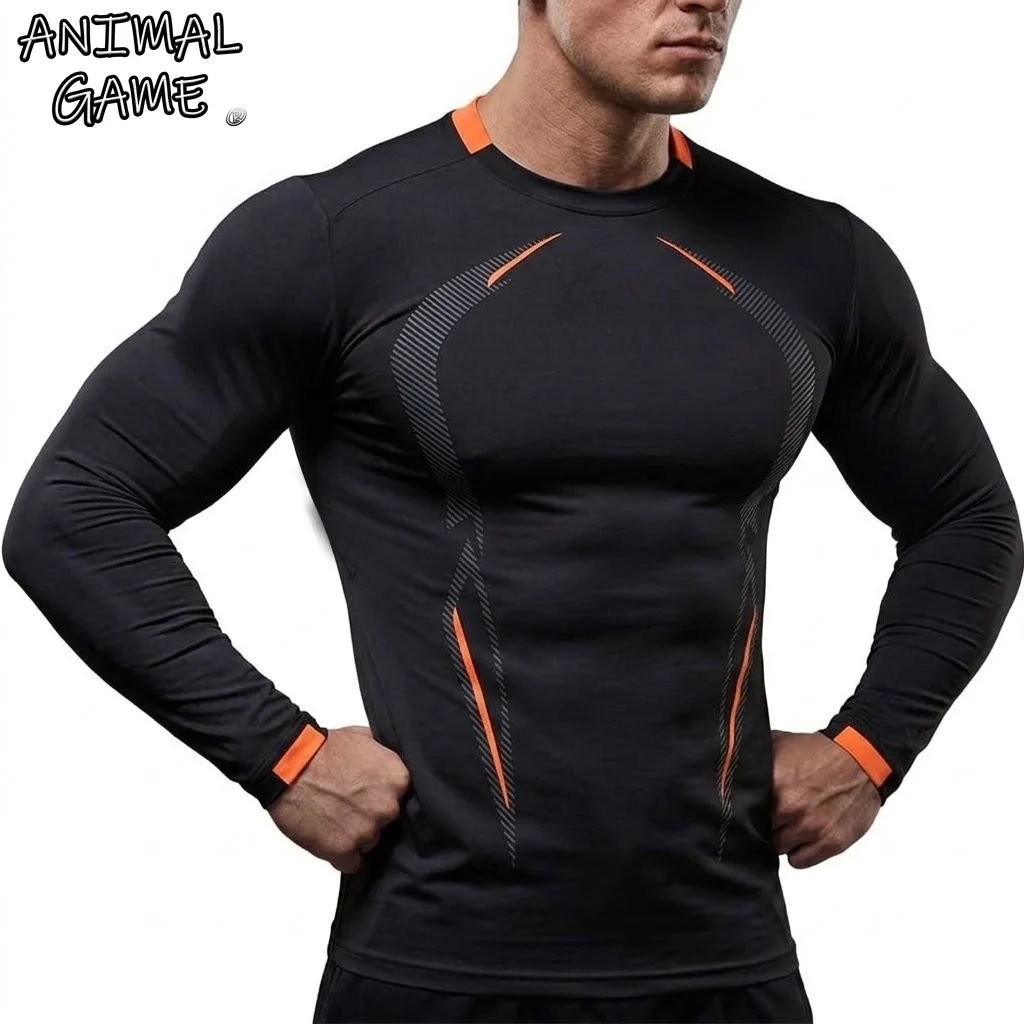 Men's Long Sleeve Shirt Quick Dry Athletic Gym Workout T-Shirt Tight Slim Fit Running Sports Breathable Bodybuilding Sportswear