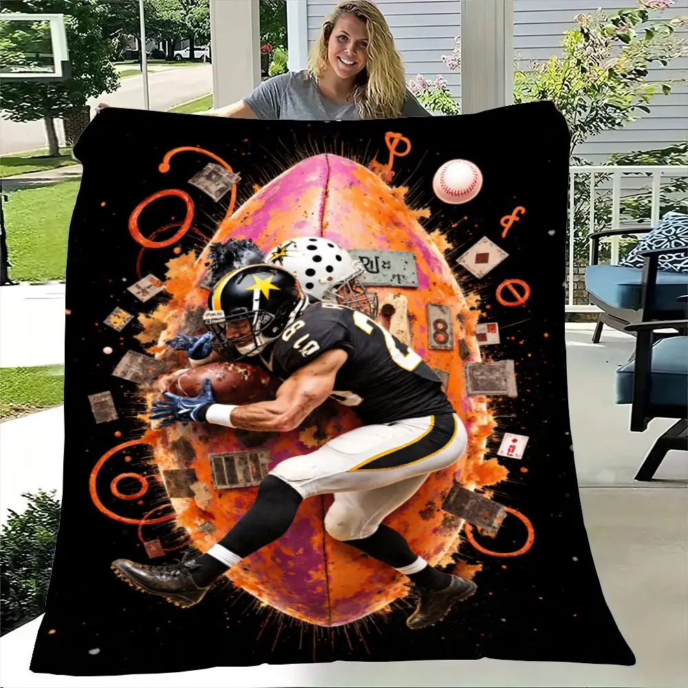 لاعب كرة القدم الأمريكي الديناميكي في بطانية الحركة - تصميم فني من بيتسبرغ ستيلرز باللونين الأسود والأصفر، يتميز بفو نابض بالحياة